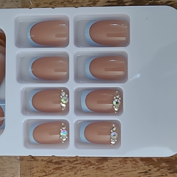 2/$16 Rhinestone Blue French Manicure Press On Nails - Picture 12 of 14